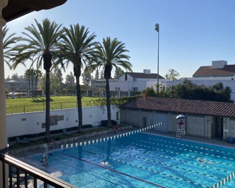 View from the balcony of Tiernan House Gym of the pool