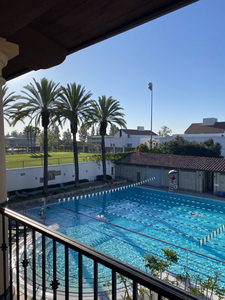 View from the balcony of Tiernan House Gym of the pool